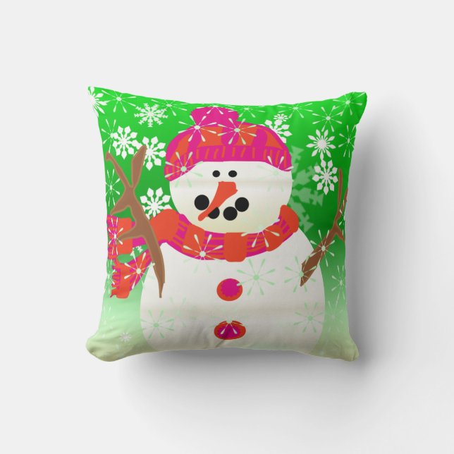 Happy Snowman Holiday Pillow Kissen (Vorderseite)