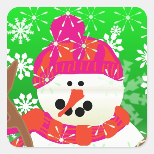 Happy Snowman Holiday Square Sticker (Vorderseite)