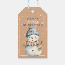 Happy Snowman in Blue Hat Weihnachtsgeschenk Tag