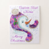 Happy Snowman in Lila PinkWinter Hat - Ihr Text Puzzle (Vertikal)
