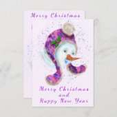 Happy Snowman in Lila rosa Beanie Winter Hat Spaß (Vorne/Hinten)