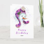 Happy Snowman in Lila rosa Beanie Winter Hat Spaß Karte (Rückseite)
