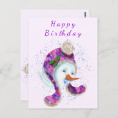 Happy Snowman in Lila rosa Beanie Winter Hat Spaß Postkarte (Vorne/Hinten)