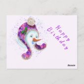 Happy Snowman in Lila rosa Beanie Winter Hat Spaß Postkarte (Rückseite)