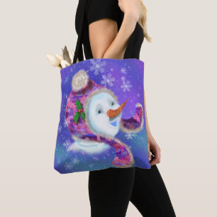 Happy Snowman in Lila rosa Beanie Winter Hat Spaß Tasche