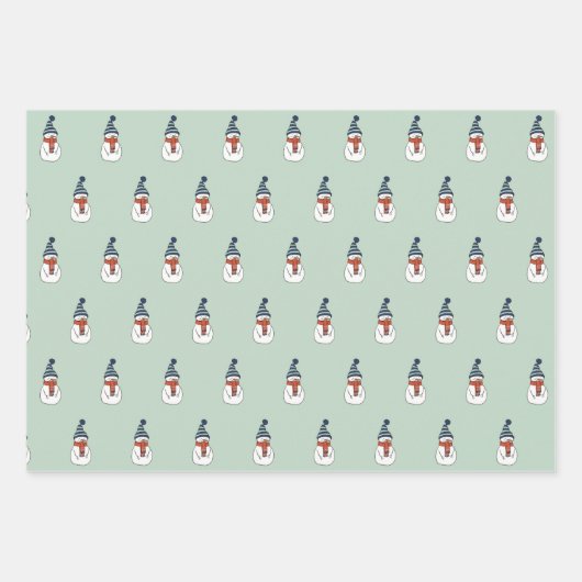 Happy Snowman in Mint Wrapping Paper Set 3 Geschenkpapier Set (Vorderseite 3)