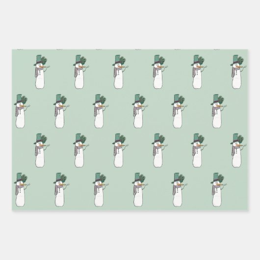 Happy Snowman in Mint Wrapping Paper Set 3 Geschenkpapier Set (Vorderseite 2)