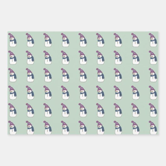 Happy Snowman in Mint Wrapping Paper Set 3 Geschenkpapier Set (Vorderseite)