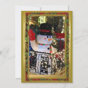 Happy Snowman in NYC Lights Gold Green Feiertagskarte