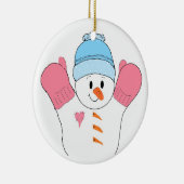 Happy Snowman in Pink Mittens Keramik Ornament (Rechts)