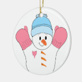 Happy Snowman in Pink Mittens Keramik Ornament (Links)