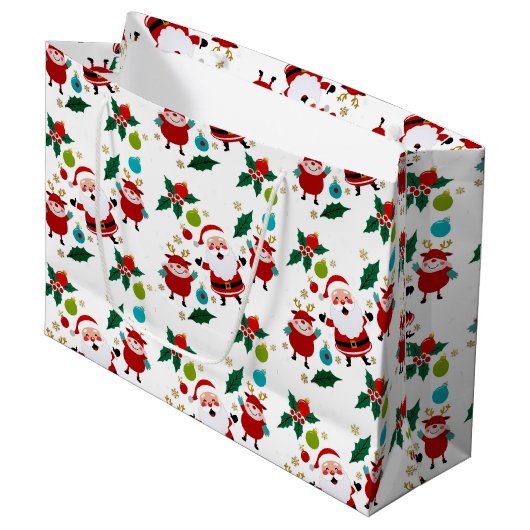 Happy Snowman mit Geschenken Weihnachten Große Geschenktüte (Vorderseite Schrägansicht)