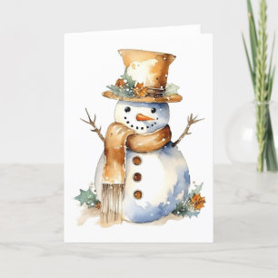 Happy Snowman mit Gold Accents BLANK Feiertagskarte