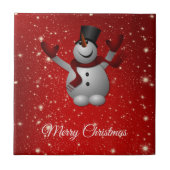 Happy Snowman mit Hut und Handschuhen Fliese (Vorderseite)