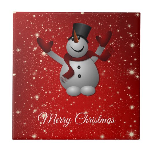 Happy Snowman mit Hut und Handschuhen Fliese (Vorderseite)
