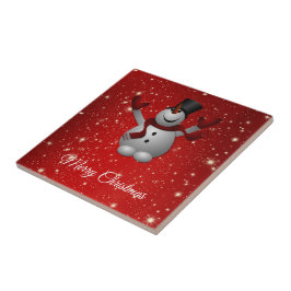 Happy Snowman mit Hut und Handschuhen Fliese