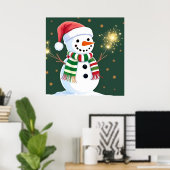 Happy Snowman mit Sparklern und Weihnachtsmannmütz Poster (Heimbüro)