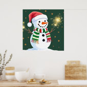 Happy Snowman mit Sparklern und Weihnachtsmannmütz Poster (Küche)