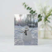 Happy Snowman Original Winterfotografie Postkarte (Stehend Vorderseite)