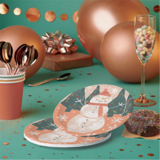Happy Snowman Paper Plate Pappteller
