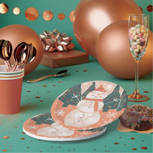 Happy Snowman Paper Plate Pappteller (Multi)