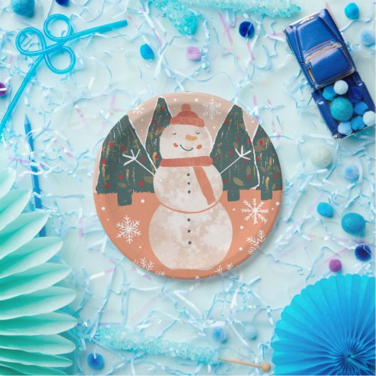 Happy Snowman Paper Plate Pappteller (Party)