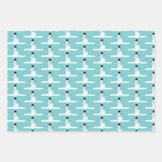 Happy Snowman Pattern Blue Christmas Winter Geschenkpapier Set (Vorderseite 2)