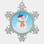 Happy Snowman Pewter Snowflake Ornament (Vorderseite)