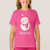 Happy Snowman Pink Personalisiert Girls Name Holid T-Shirt (Vorderseite)