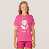 Happy Snowman Pink Personalisiert Girls Name Holid T-Shirt (Vorne ganz)