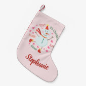 Happy Snowman Pink Weihnachten Kleiner Weihnachtsstrumpf (Vorderansicht (hängend))