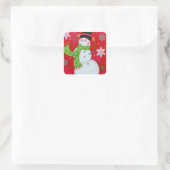 Happy Snowman Quadratischer Aufkleber (Tasche)