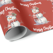 Happy Snowman Red Frohe Weihnachten Geschenkpapier (Rolleneckpunkt)