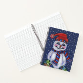 Happy Snowman Red Hat Scarf Holding Lights Snow Notizblock (Innenseite)
