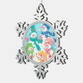 Happy Snowman Retro Weihnachten Schneeflocken Zinn-Ornament (Rechts)