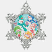 Happy Snowman Retro Weihnachten Schneeflocken Zinn-Ornament (Vorderseite)