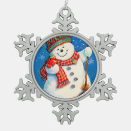 Happy Snowman Schneeflocken Zinn-Ornament