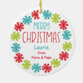 Happy Snowman Snowflake Frame Großkinder Keramik Ornament (Hinten)