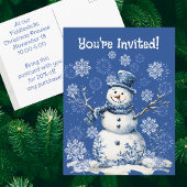 Happy Snowman Snowflakes Blue White Business Postkarte