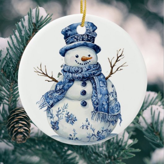 Happy Snowman Snowflakes Blue White Chinoiserie Einladung