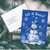 Happy Snowman Snowflakes Blue White Holiday  Postkarte