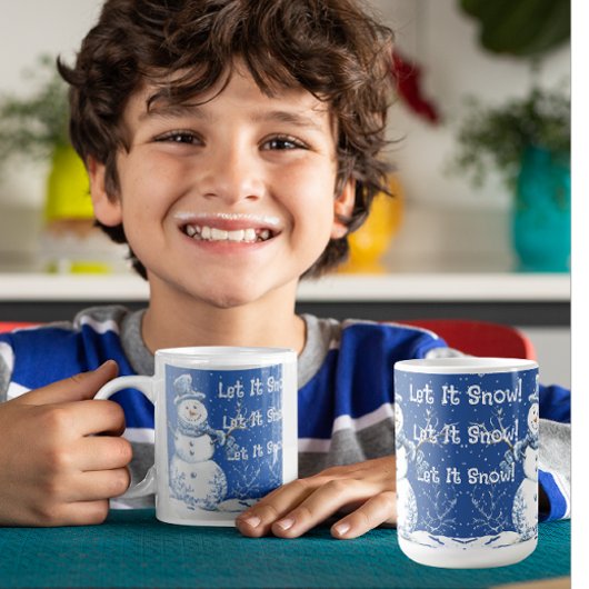 Happy Snowman Snowflakes Blue White Let It Snow Kaffeetasse