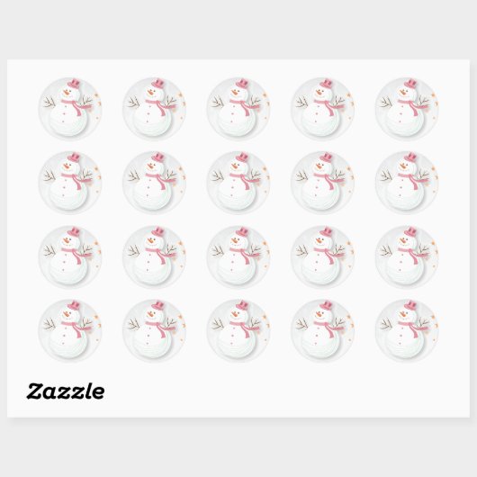 Happy Snowman Stickers - Pink (Blatt)