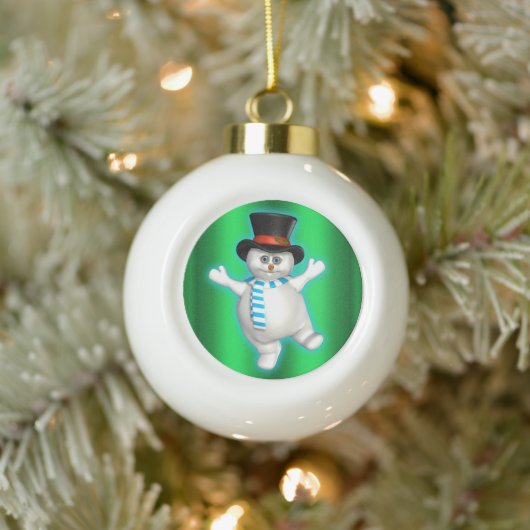 Happy Snowman Tancing Keramik Kugel-Ornament (Baum)