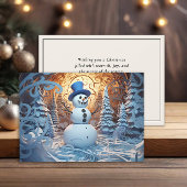 Happy Snowman Top Hat Snowy Forest Weihnachten