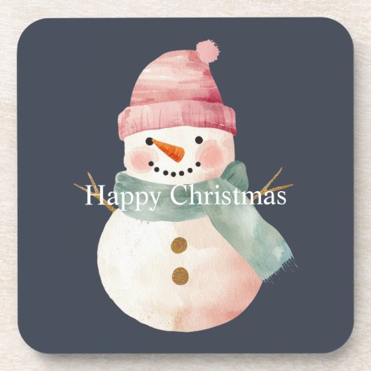 Happy Snowman Weihnachten Getränkeuntersetzer (Vorderseite)