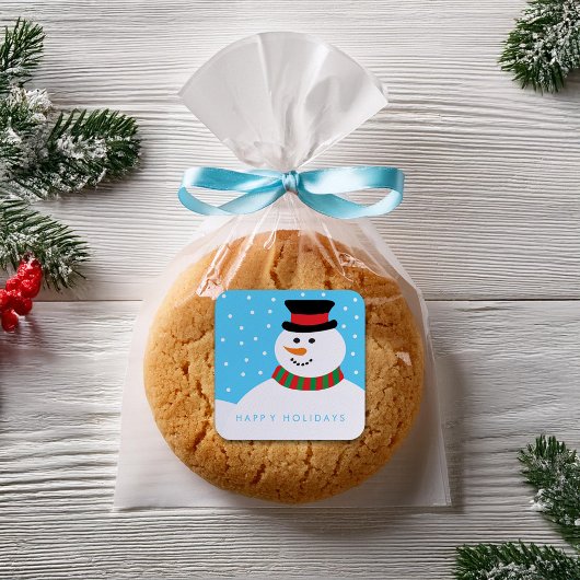 Happy Snowman Weihnachten Quadratischer Aufkleber