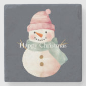 Happy Snowman Weihnachten Steinuntersetzer (Vorderseite)