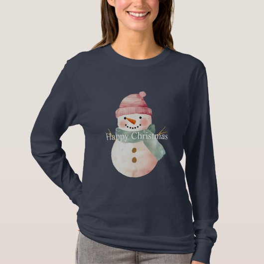 Happy Snowman Weihnachten T-Shirt (Vorderseite)