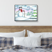 Happy Snowman Winter Wonderland Wrapped Canvas Leinwanddruck (Insitu (Schlafzimmer))
